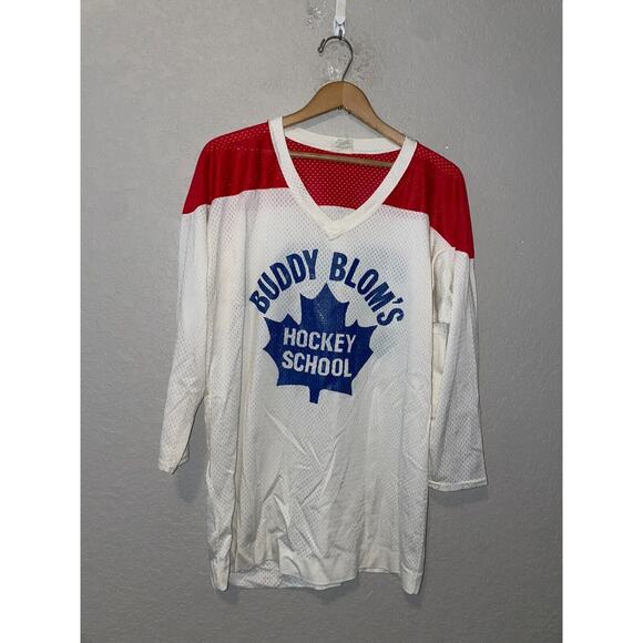 Vintage Other - Vintage Buddy Bloms Hockey Jersey School White Red NHL Style 80s VTG 1980s L